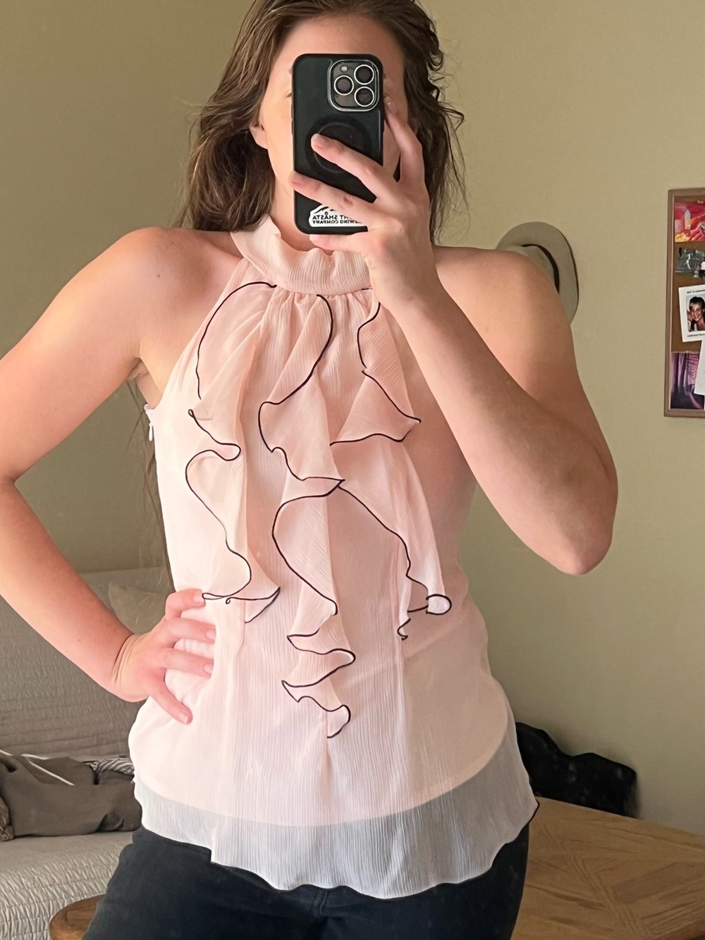 Sheer Pink Ruffle Halter Top - Stunning!